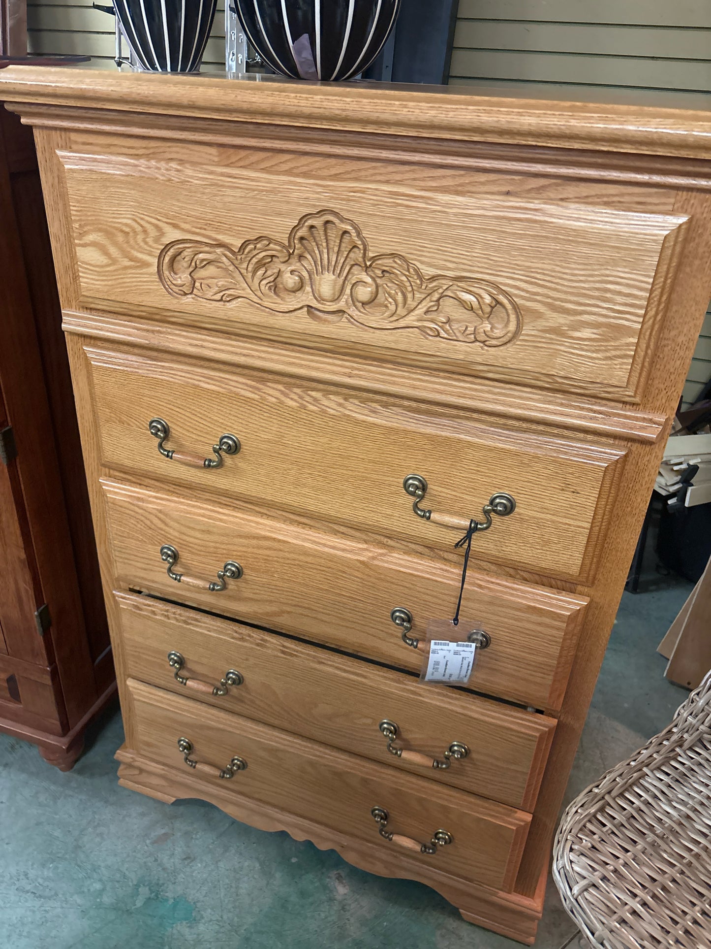 Blonde Oak Wood Chest of 5 Drawers