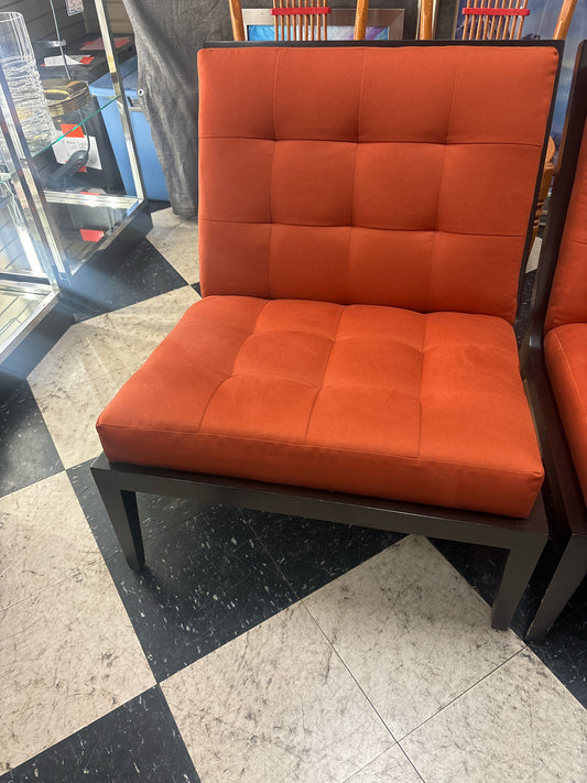 Armless Accent Chair w/ Burnt Orange Cushions