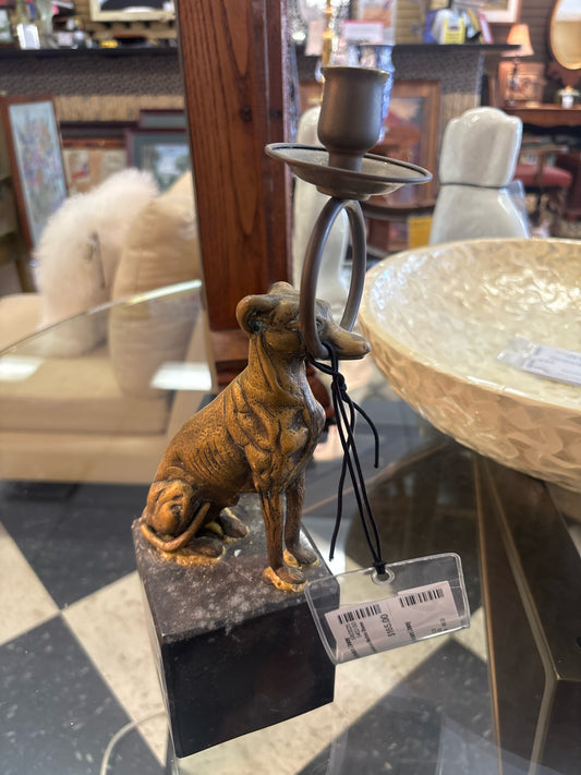 Brass Dog Candlestick on Marble Base