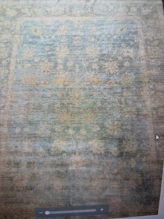 9x12 Oushak 100% Wool, Hand Knotted-Muted Blues/Gray/Ivory/Champagne Rug