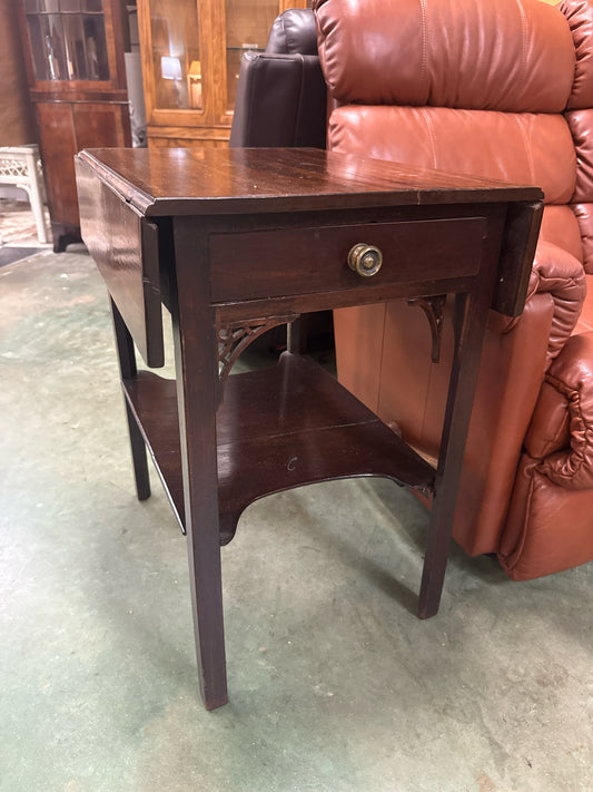 Antique Drop-leaf Side Table w/Drawer and Bottom Shelf
