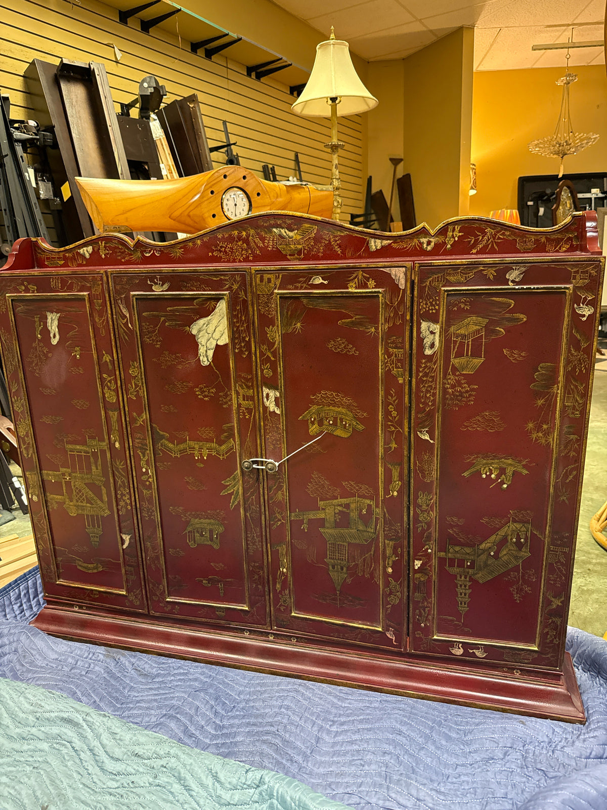 Louis Shanks Red Asian Wood Reproduction- Flatscreen TV Hanging Cabinet