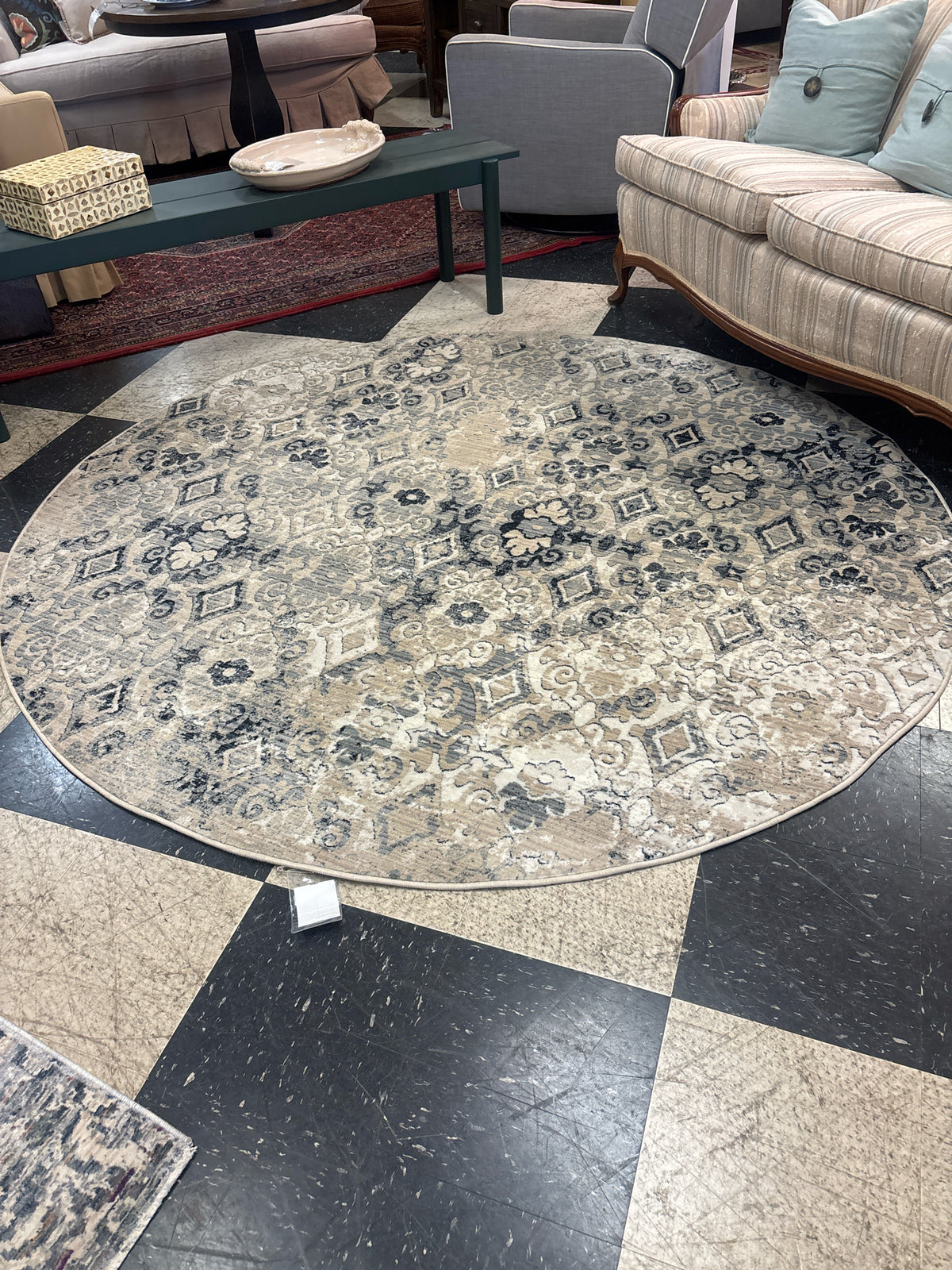 6'7" Round Westerly Rug Ivory/Slate Blue