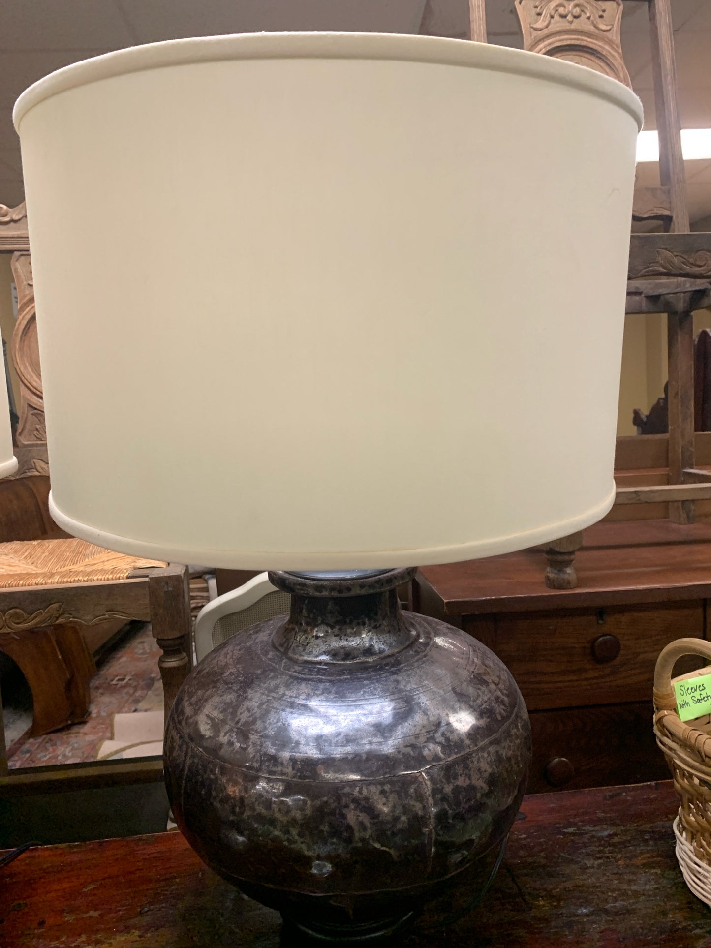 Uttermost Round Greyish Black Metal Lamp with Ivory Drum Shade