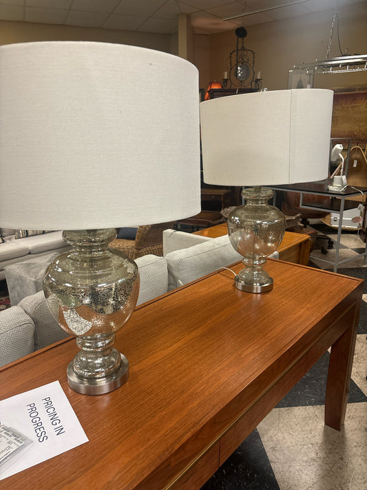 Pair Mercury Glass Lamps w/ Cream Shade