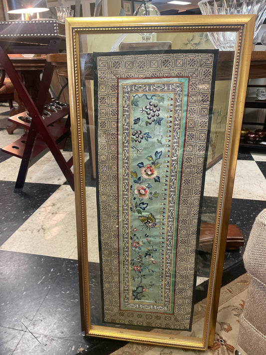 Asian Silk Tapestry in Gold Frame (14.5 x 29)
