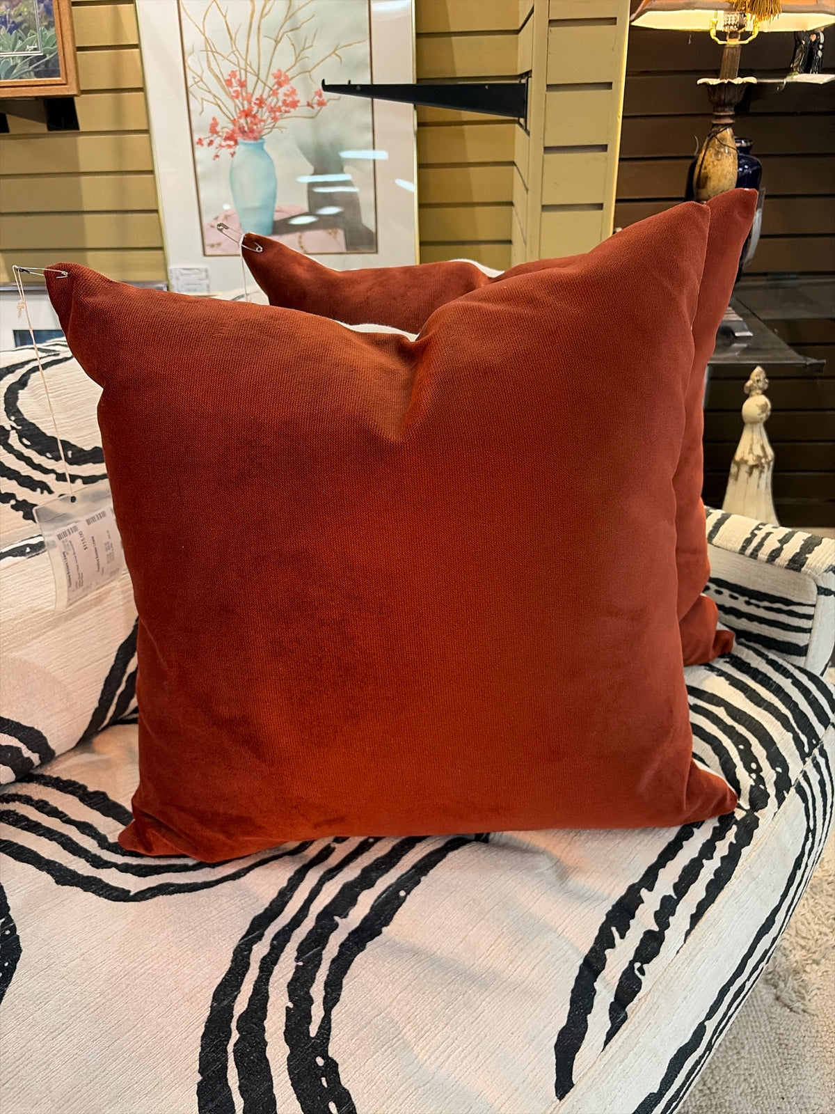 Custom Down Filled Velvet Brown/Off White Pillow