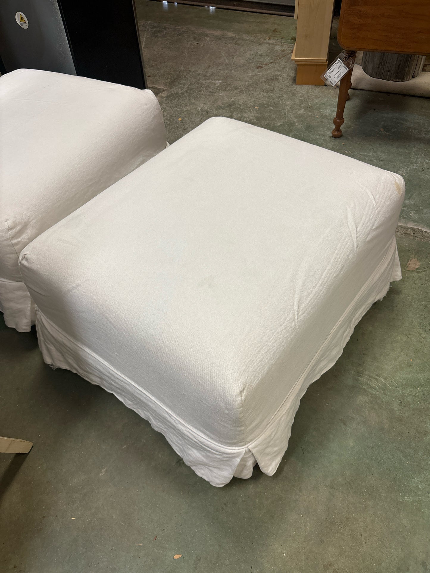 RH Slip Cover White Ottoman