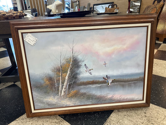 42 x 31  Duck Fly Original Oil w/Wood & Linen Frame
