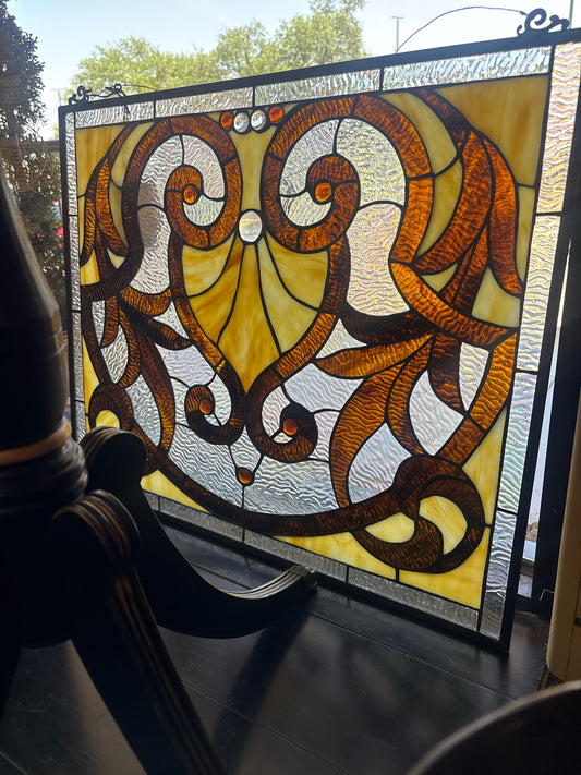 Stained Glass Panel - Yellow, Amber and Cream  ( 24x20)