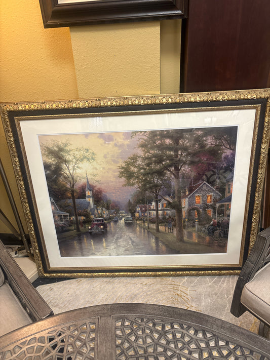 Signed/Numbered Thomas Kincaid "Hometown Morning"Print  in Gold Frame (51x42)