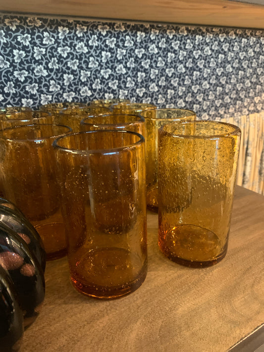 Set of 11 - Amber Hand-blown Bubble Glass Tumblers