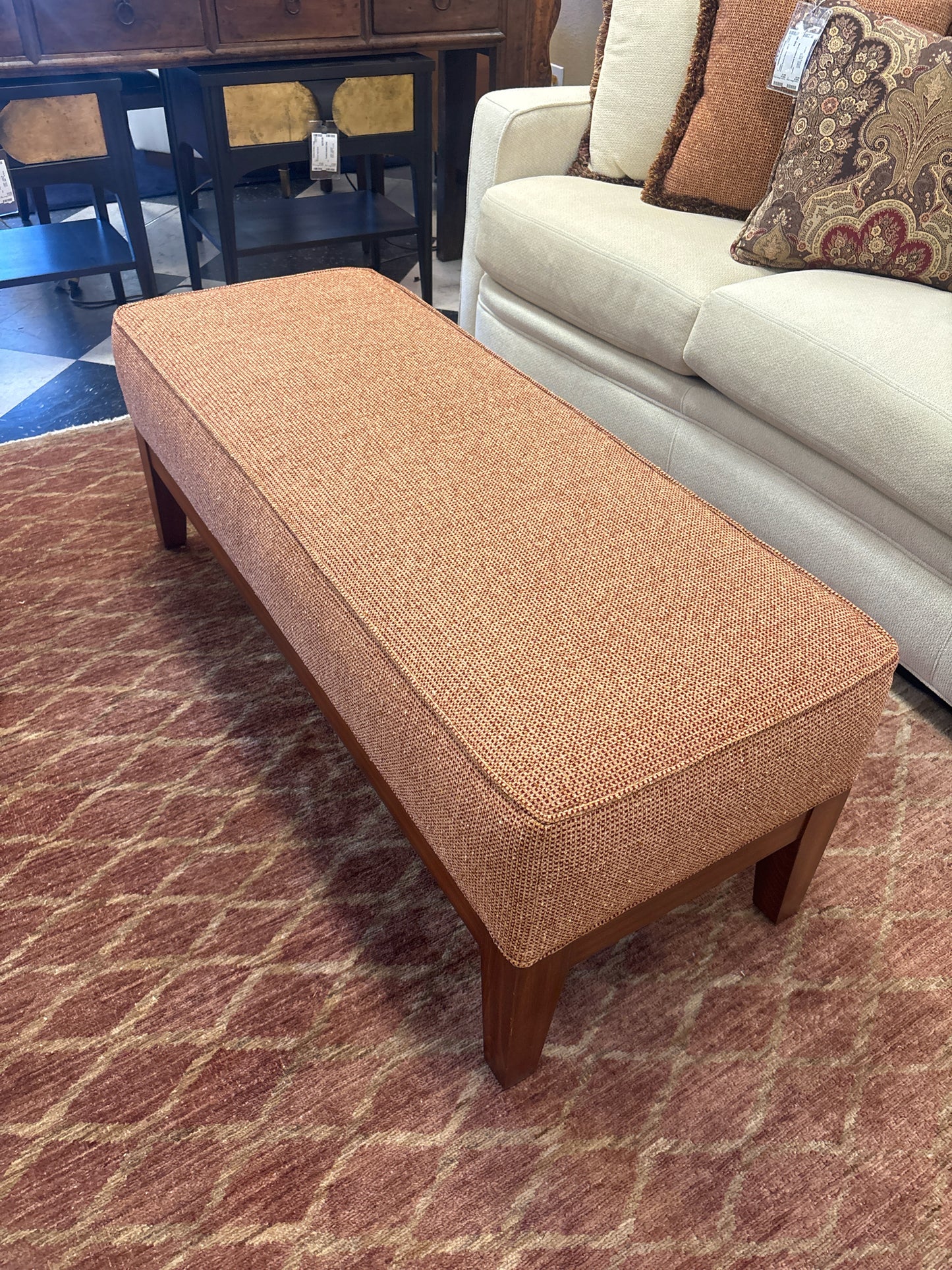 Custom Tweed Print Bench w/ Wood Legs 48"