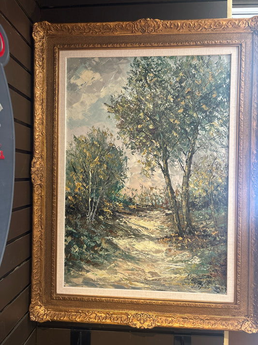 Signed Oil by Thyssen "Trees" in Gold Ornate Frame