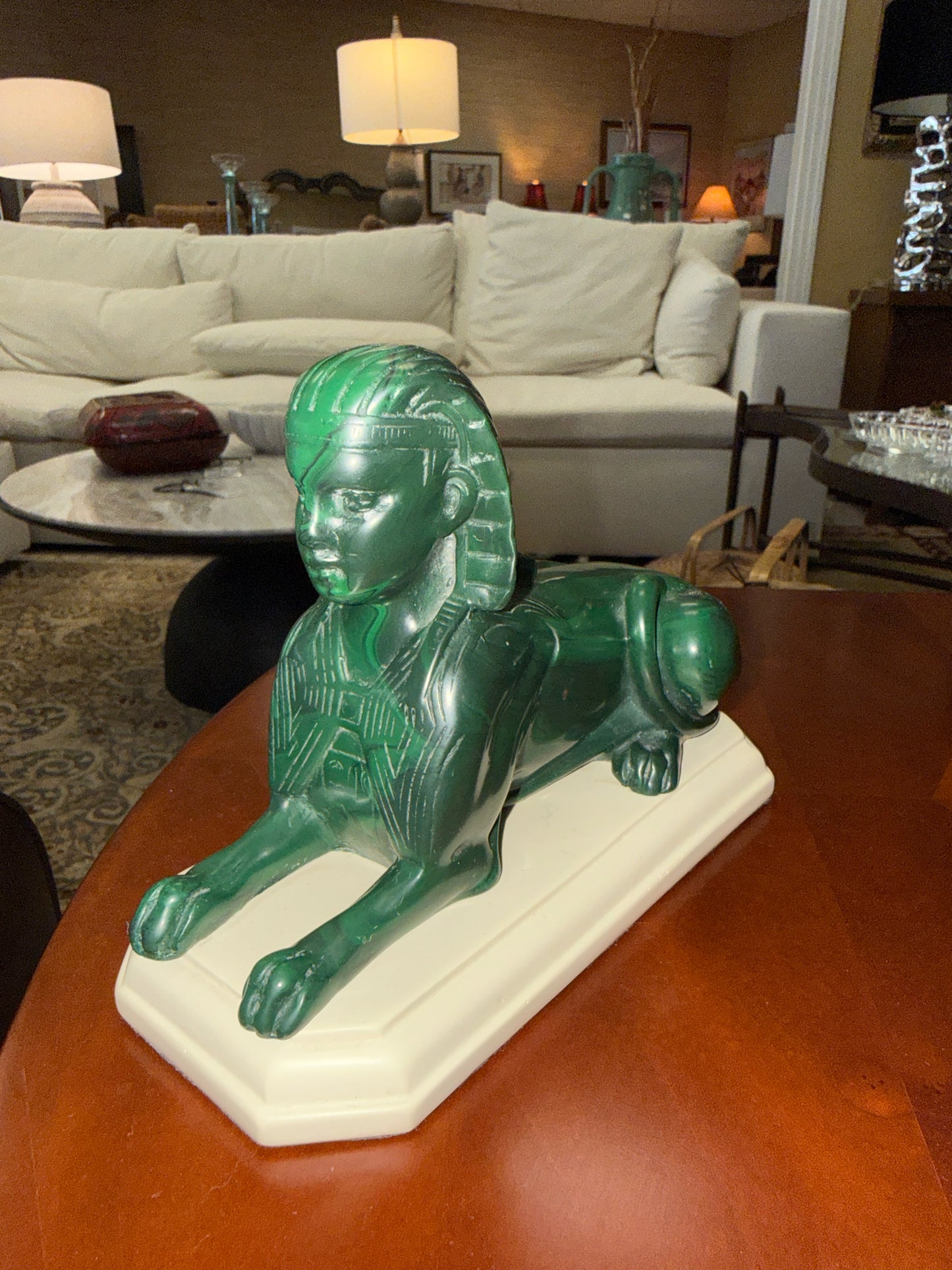 Vintage Egyptian Sphinx Statue Malachite by Thomas Blakemore