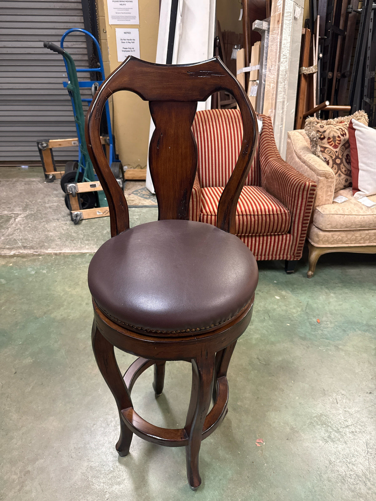 SET 3-Sigla Furniture-Italian Wood/Dark Brown Leather Swivel Barstools($1299-new