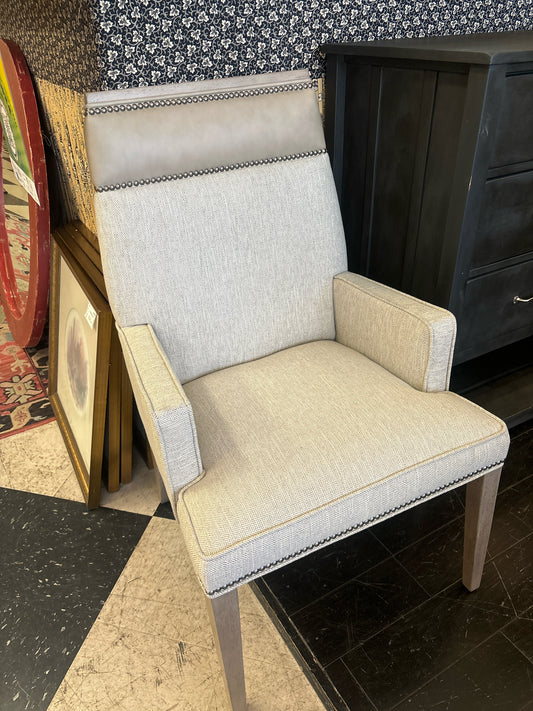 Contemporary Arm Chair w/ Leather Headrest & Nailheads