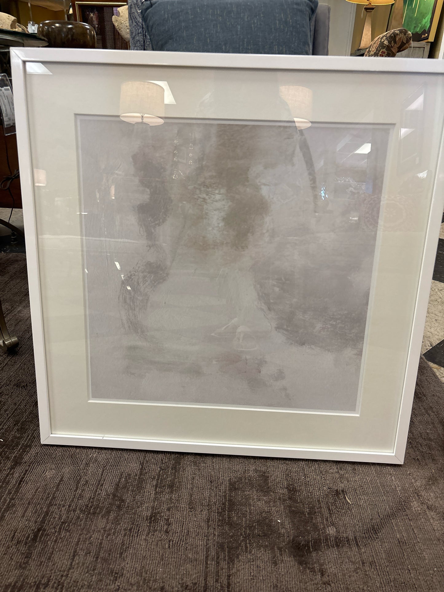 Back Home Abstract White Print in White Frame  (28x28)