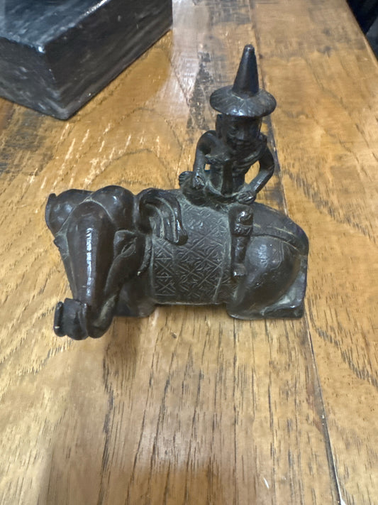 Antique Bronze Elephant Figure Deity Rider