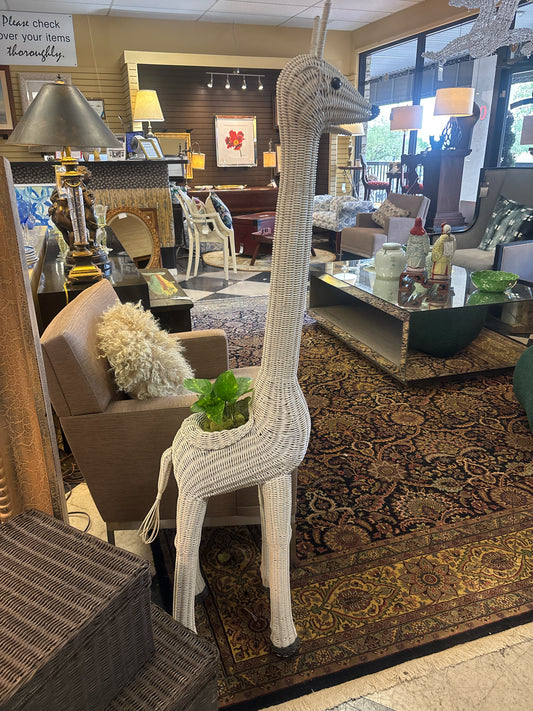 Vintage White Wicker Giraffe Plant Holder