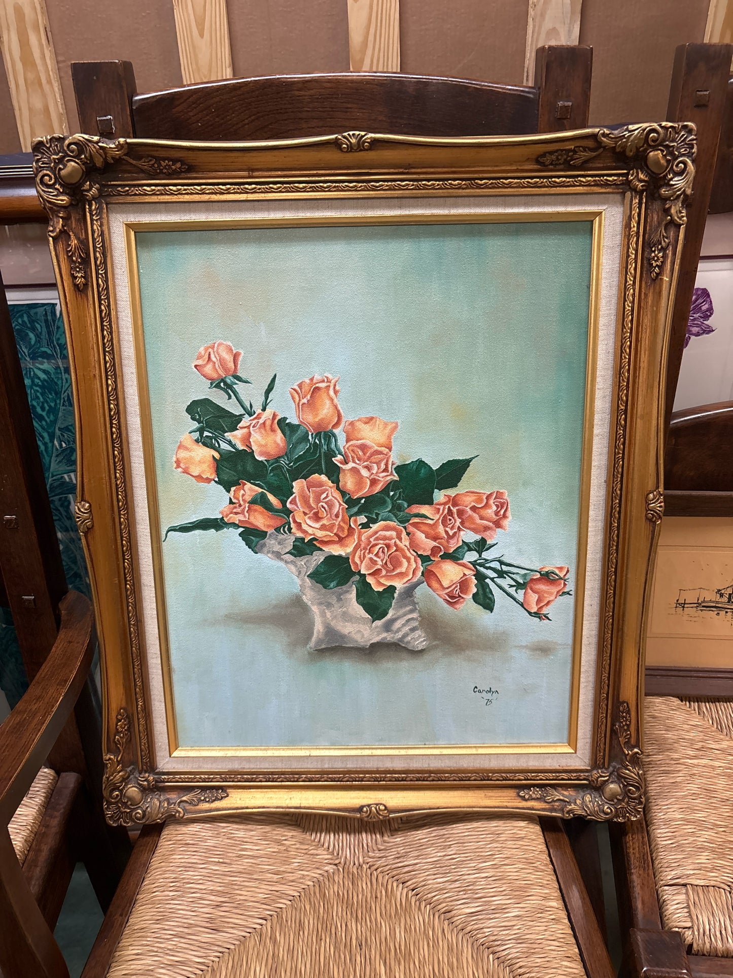 Signed Floral Still Life in Gold Frame (21x25)