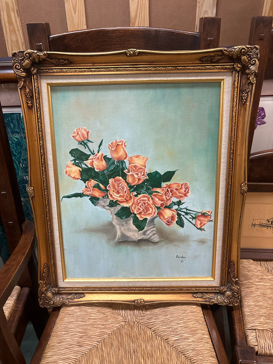 Signed Floral Still Life in Gold Frame (21x25)