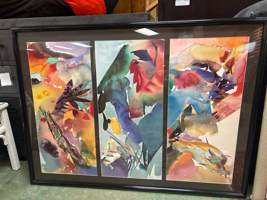 Palmate Panther Triptych Print by Peter Kitchell (55x41) in Black Frame