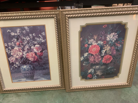 PAIR - Botanical Prints in Beige Washed Frame 26.5x30