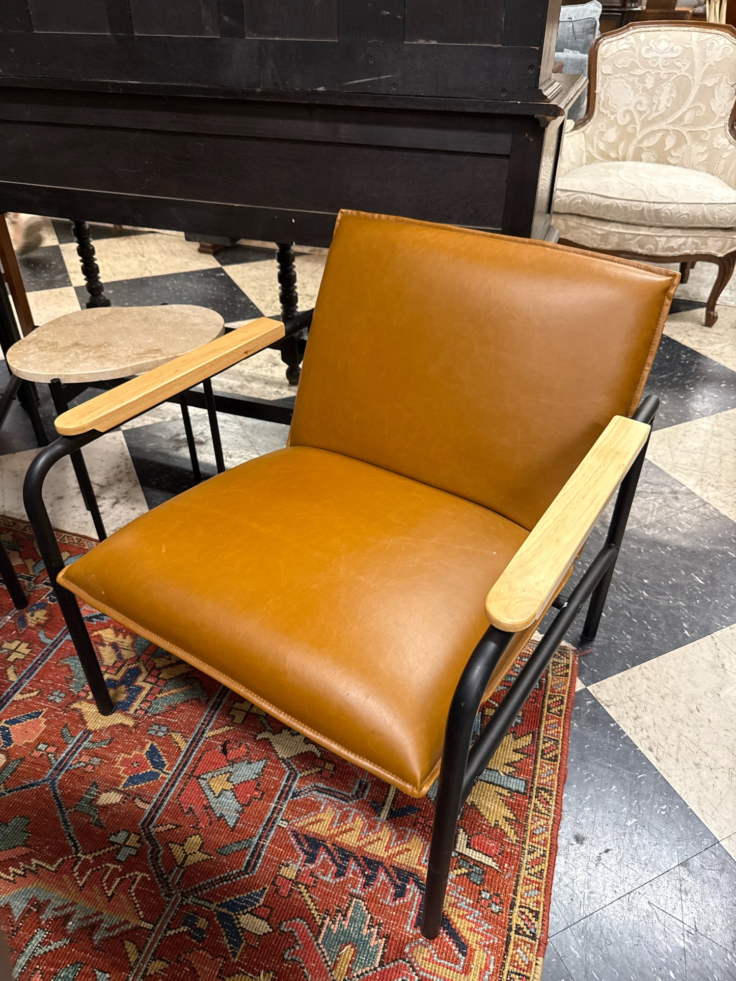 Sauder Furniture- Camel Color Lounge Chair w/Wood Arms & Matte Black Legs