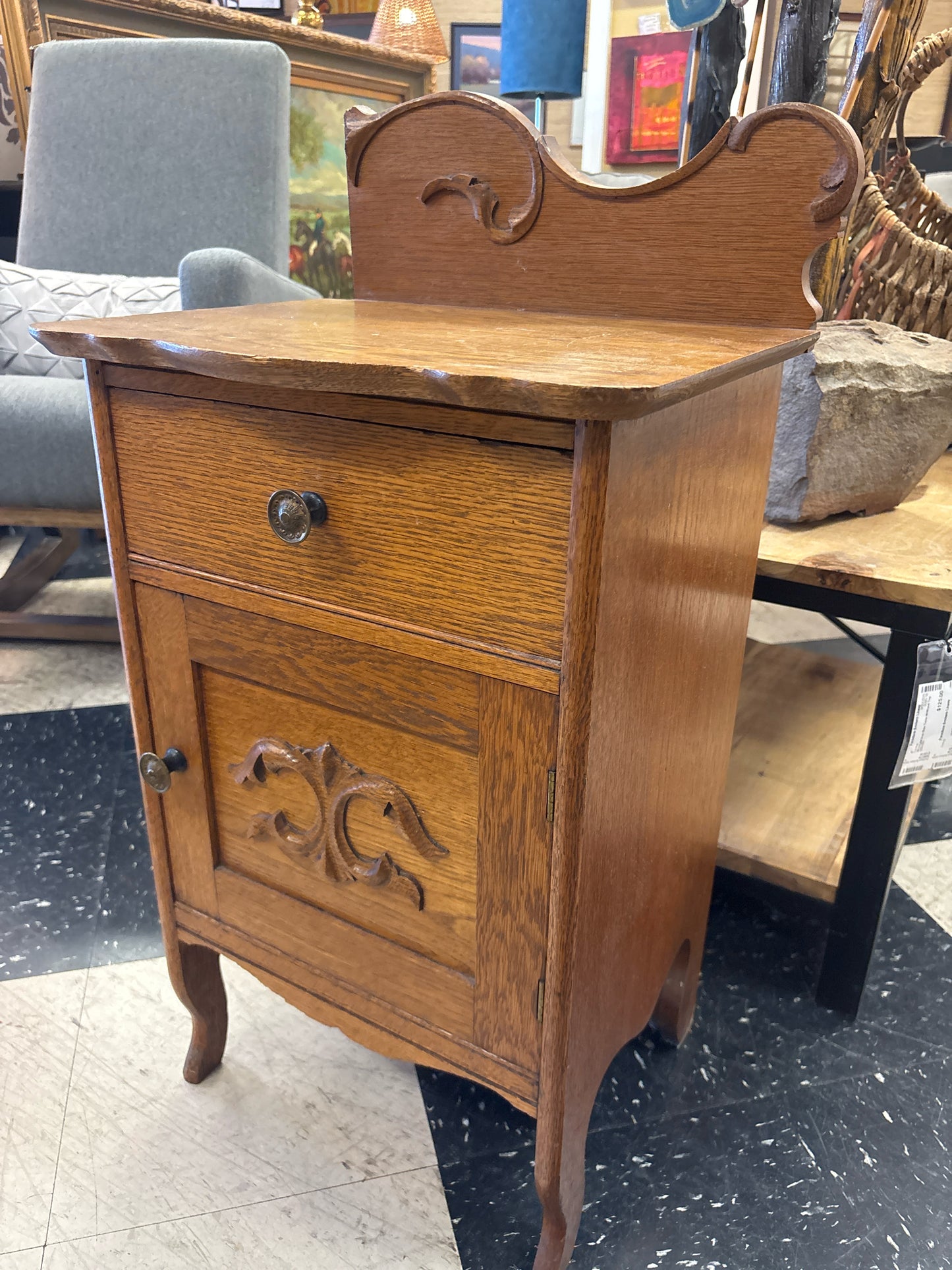 Antique 1920's Oak Wash Stand/Shaving Station- 1 Door/1 Drawer