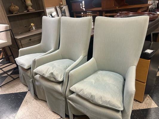 SET of 5 NEW Dining Chairs w/Blue/Gray Linen Blend Fabric on Castors