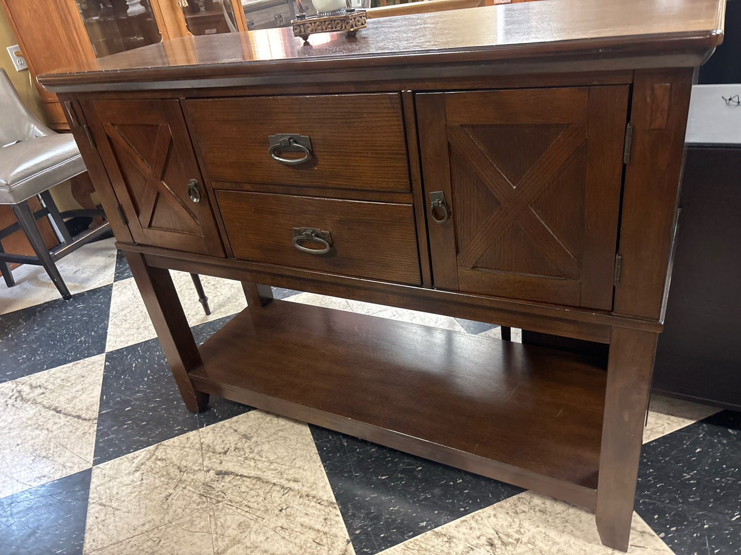 Mission Style Wooden Sideboard w/ 2 Doors & Drawers