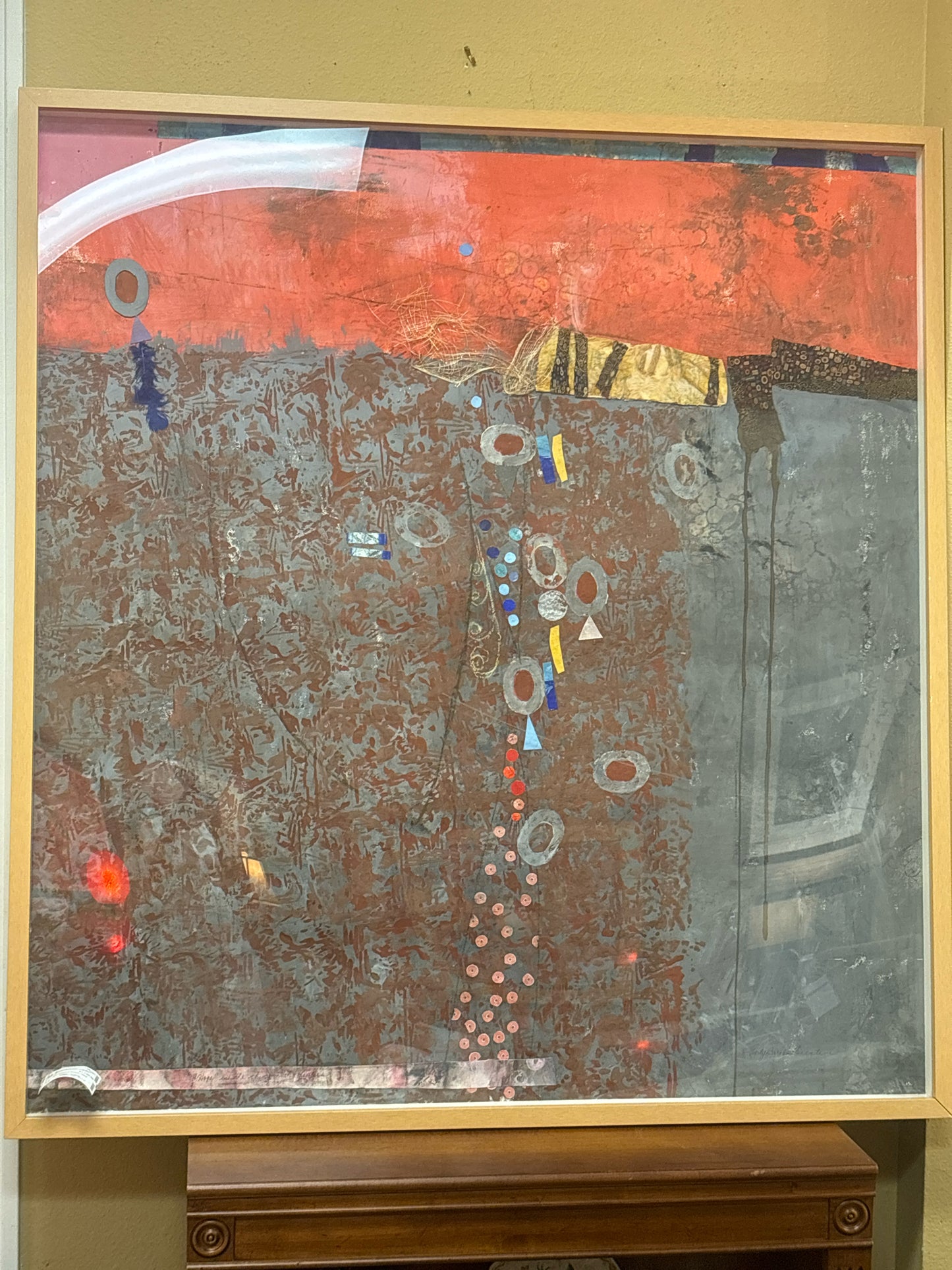 Mixed Media by Artist Cecily Barth Fierstein (Blue/Gold/Coral)50x54