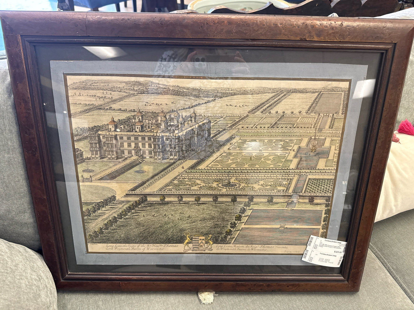 (21x26) 18th Century Copper Plate Handpainted Prints C.1730 w/Walnut Frame