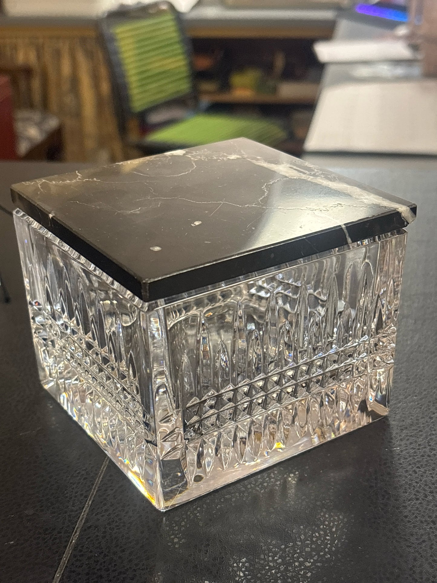 Waterford Lismore Crystal Box w/ Black Marble Top