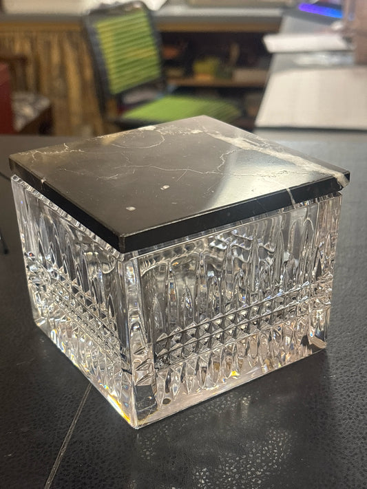 Waterford Lismore Crystal Box w/ Black Marble Top