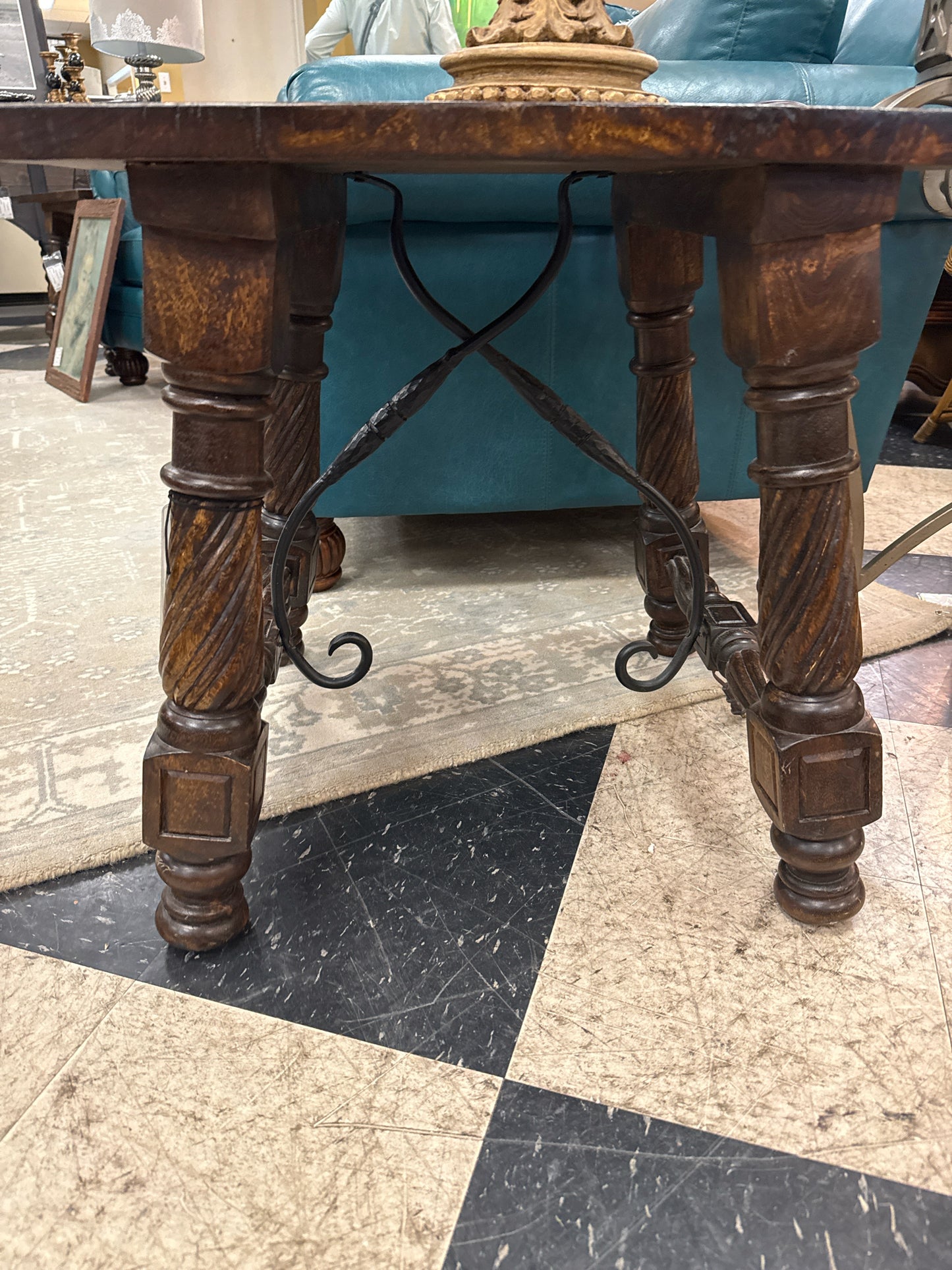 Solid Wood End Table w/ Ornate Rustic Iron (24x24x24)
