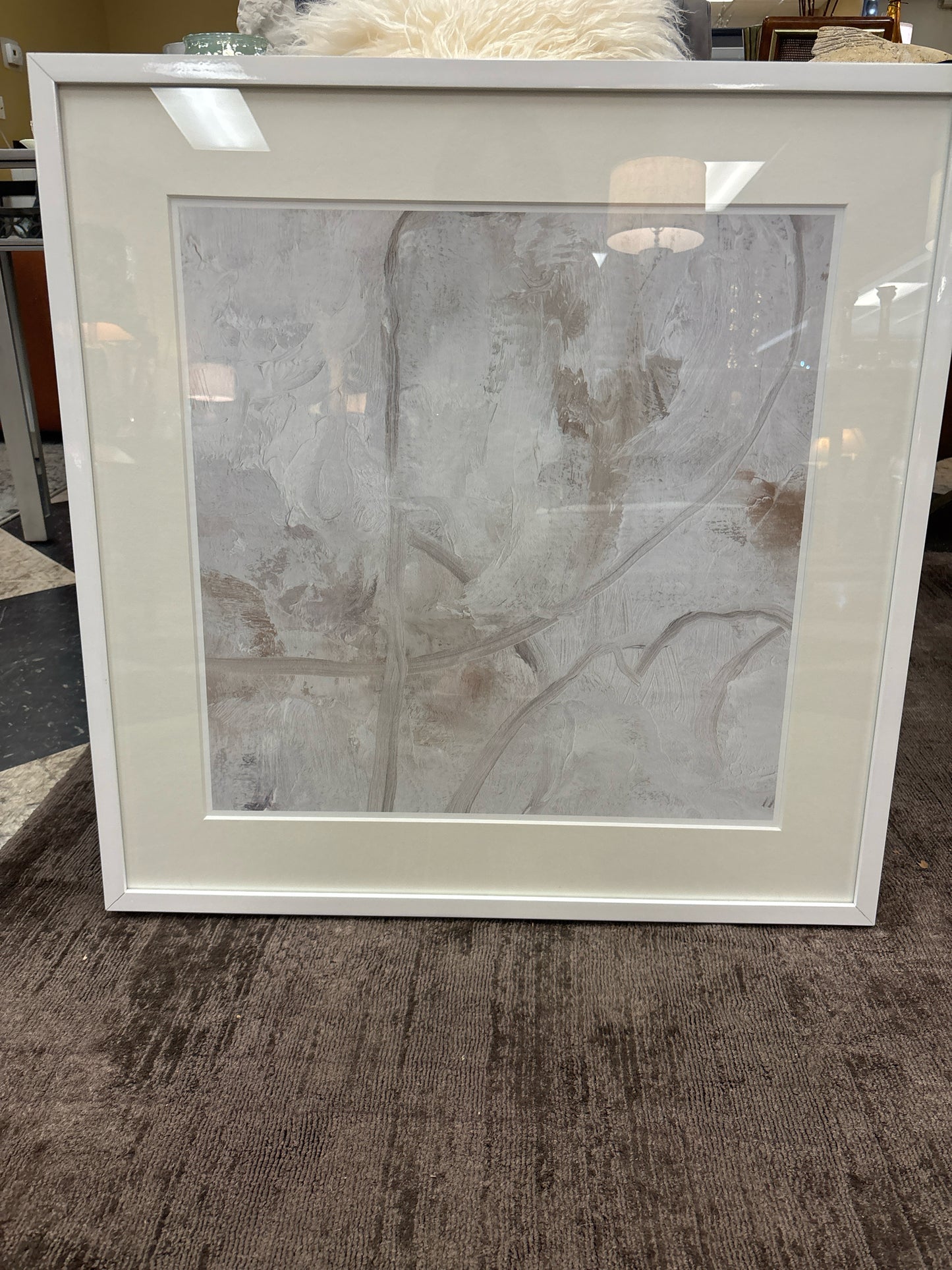Back Home Abstract White Print in White Frame (28x28)