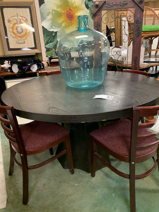 54" Round Dark Brown Wood Table on Pedestal Base