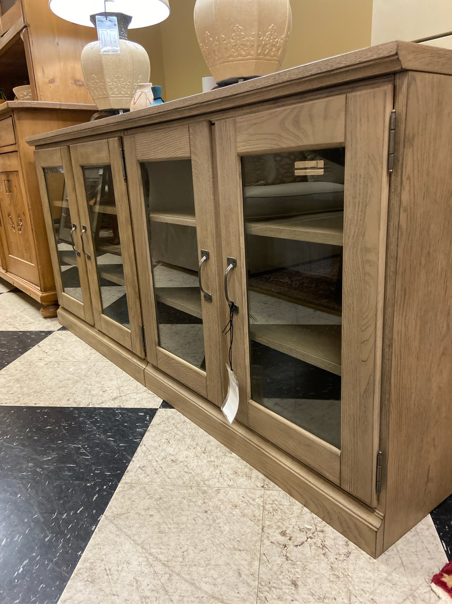 Wooden Console w/ 4 Glass Doors (64x30x20)