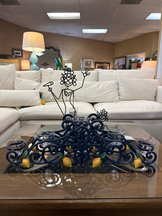 Viridian Bay Navy Candelabra Centerpiece Mediterranean Style