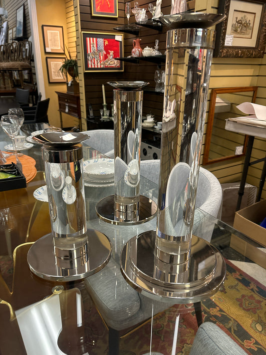 SET of 3 Italian Chrome Candlesticks