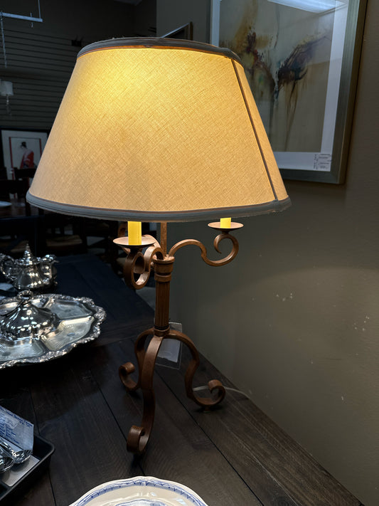 Metal Scroll Base Candlestick Lamp w/ Round Shade