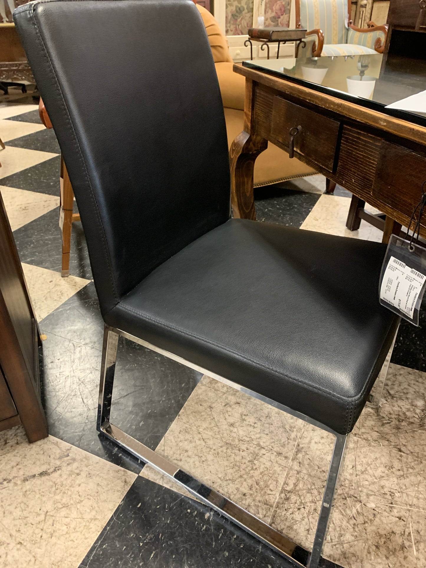 Faux Black Leather Chair w/ Chrome Legs