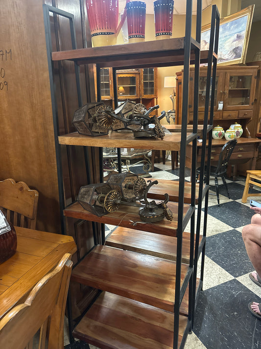 Industrial Black Wrought Iron & Wood Shelves/Bookcase