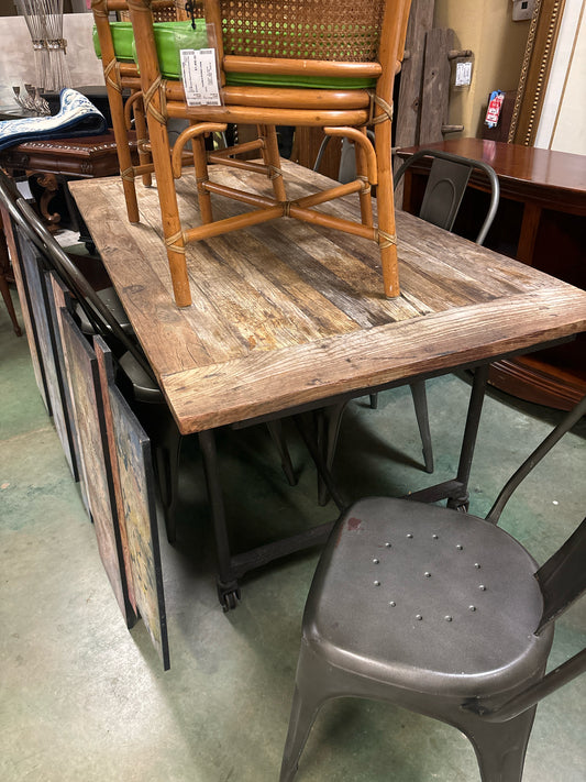 RH Rectangular Barnwood Dining Table on Castors