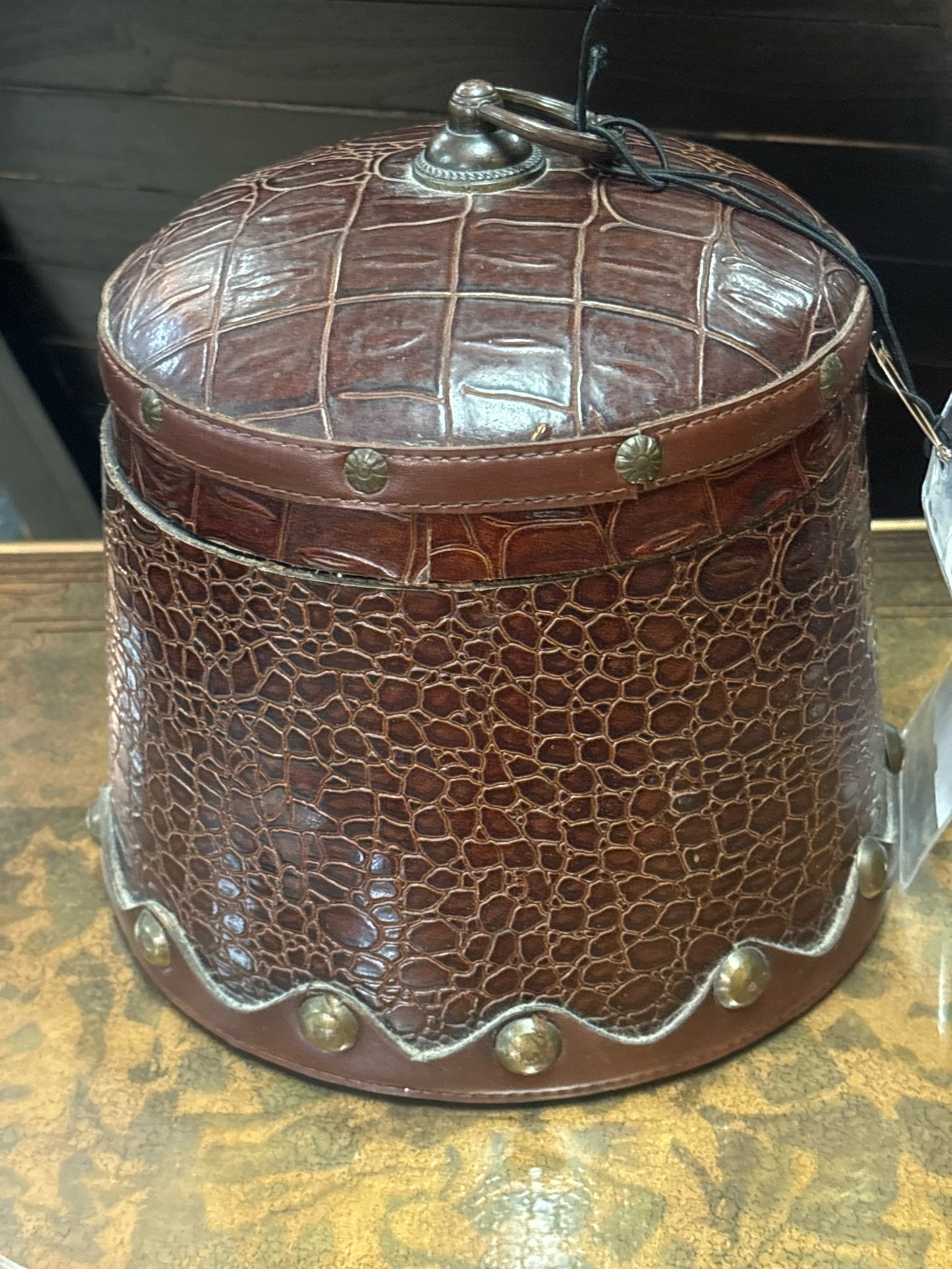 Early 20th Century Vintage Leather Crocodile Box w/ Lid