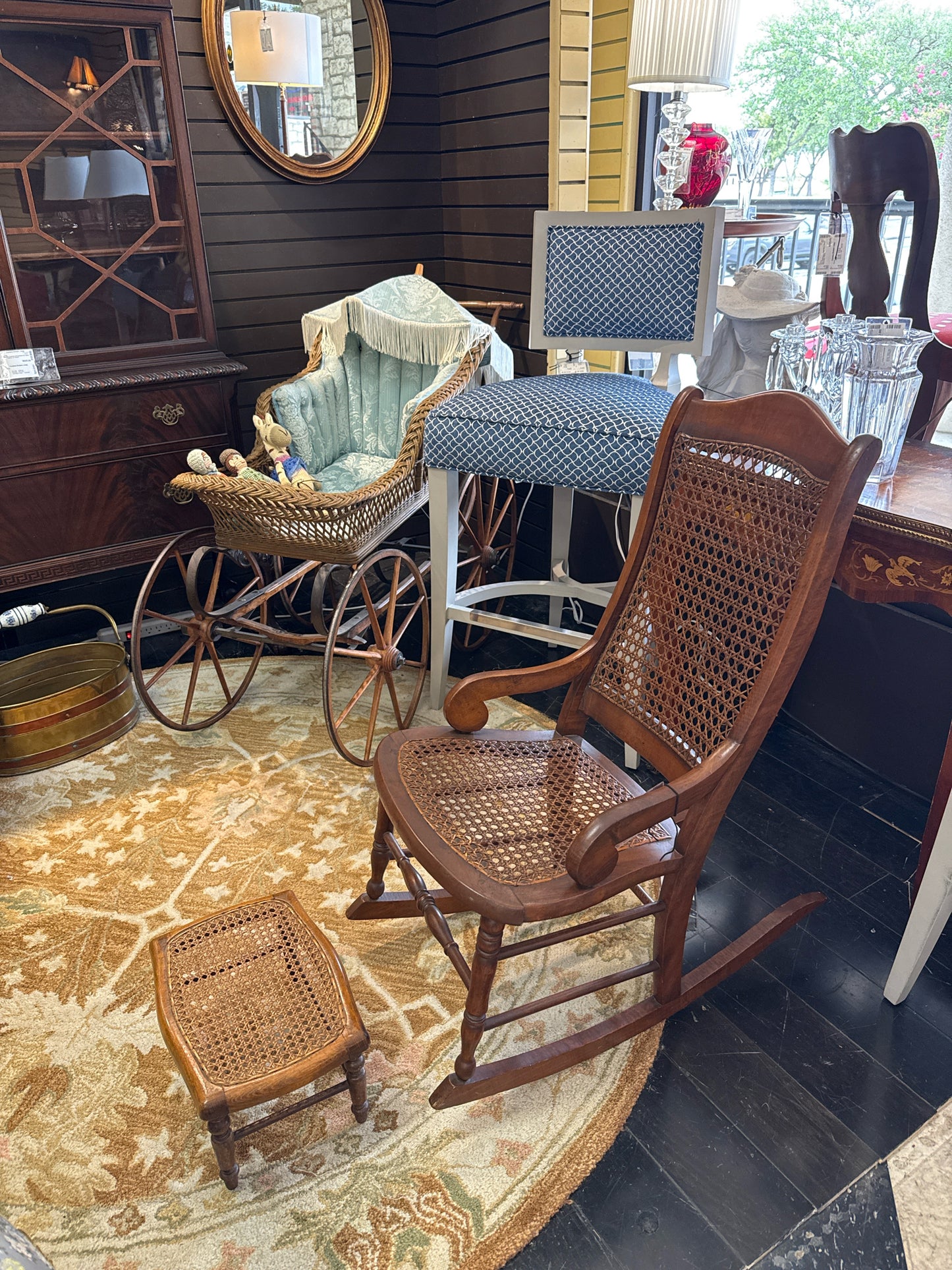 Vintage Cane Rocking Chair w/Matching Cane Footstool