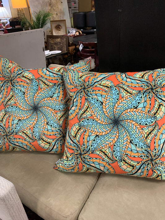 PAIR of XL Decorative Pillows (NEW)- Orange & Blue