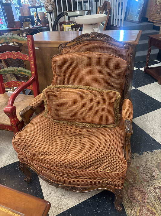 Sherrill Bergere Arm Chair w/ Red & Gold Upholstery